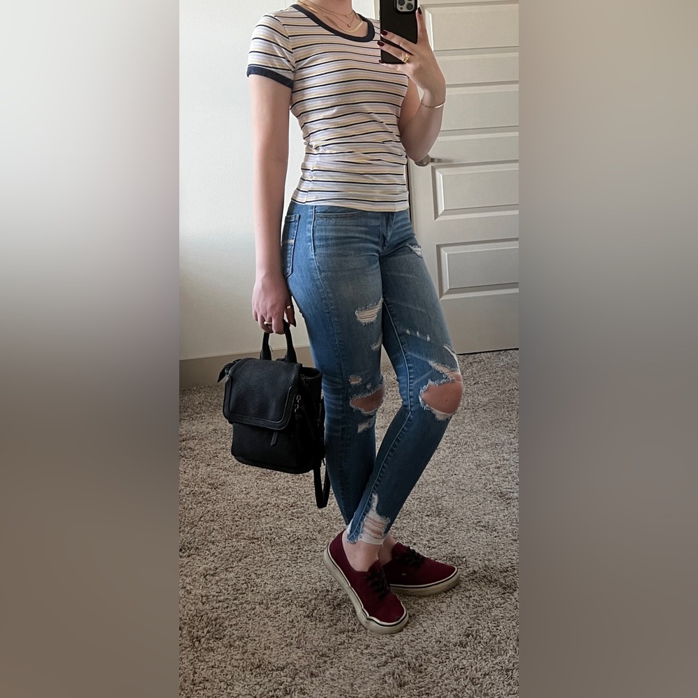 Arizona striped tee colorful top navy blue, white, yellow, baby pink, baby blue